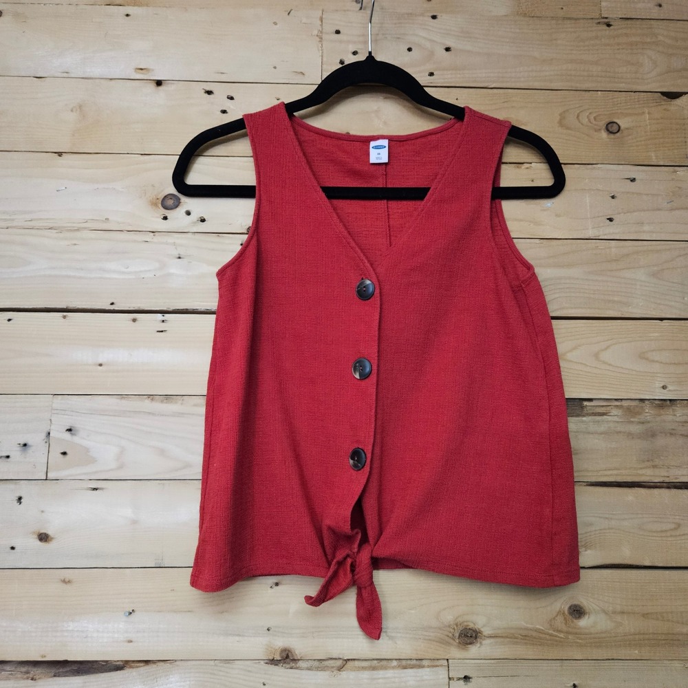 Old Navy Red Sleeveless Button Front Tie Hem Tank Top XS